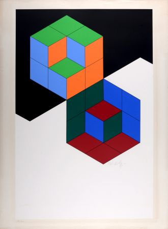 Sérigraphie Vasarely - Bi-Hexa , 1975