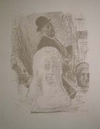 Lithographie Amiet - Bildnis des Künstlers mit Büste der Gattin