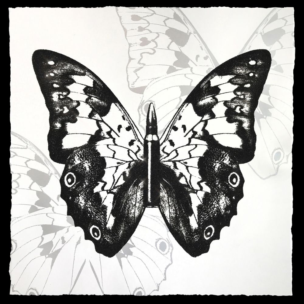 Sérigraphie Robierb - Black Butterfly on White