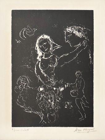 Lithographie Chagall - Blanc sur noir