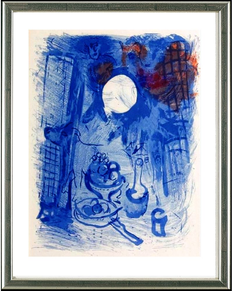 Lithographie Chagall - Blaues Stilleben (Nature morte bleue), Paris 1957