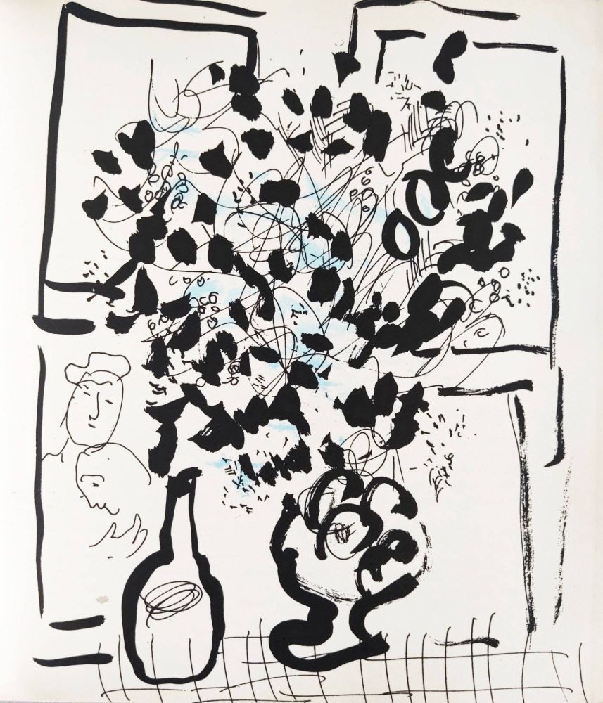 Lithographie Chagall - Blue and Black Bouquet