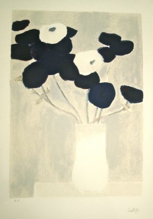Lithographie Cathelin - Blue and White Anemones