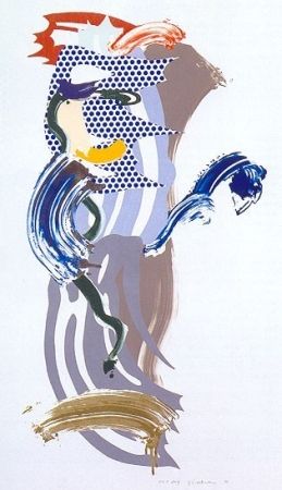 Sérigraphie Lichtenstein - Blue Face, Brushstoke Figure Series