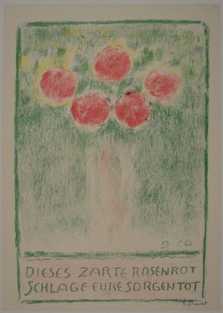 Lithographie Amiet - Blumenvase mit Rosen