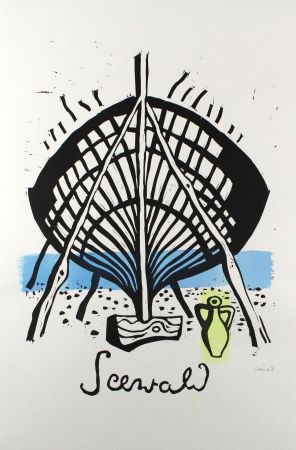 Linogravure Seewald - Bootswerft Korfu