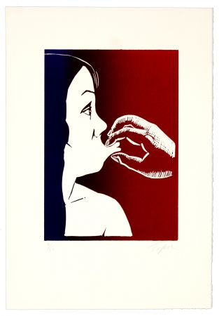 Linogravure Topor - Bouche que veux-tu ?