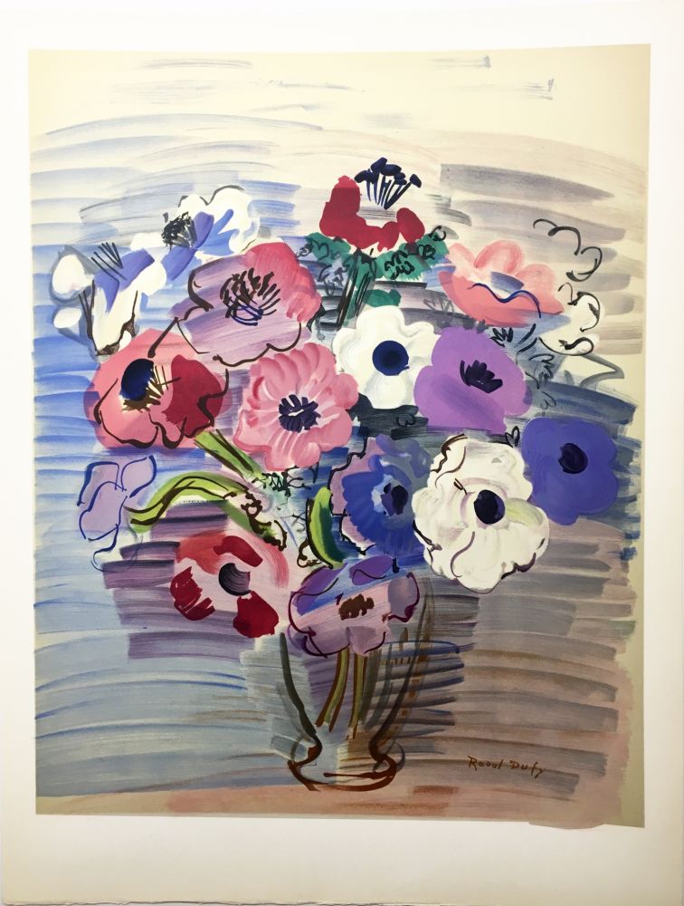 Lithographie Dufy - BOUQUET D'ANÉMONES. Lithographie par Mourlot (vers 1955).