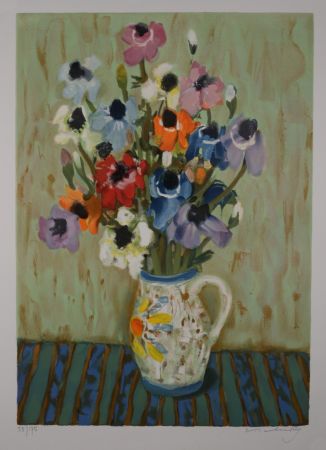 Lithographie Baboulene - Bouquet de fleurs, circa 1990 - Hand-Signed