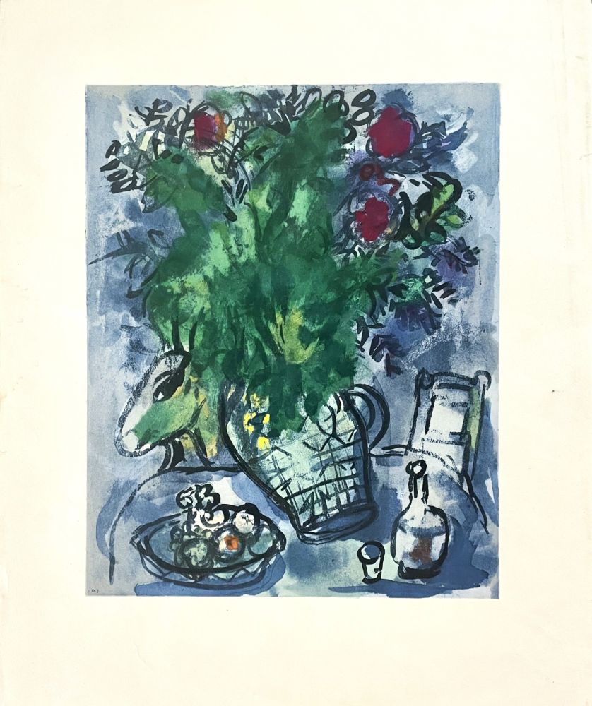 Lithographie Chagall - Bouquet Fleuri sur Table