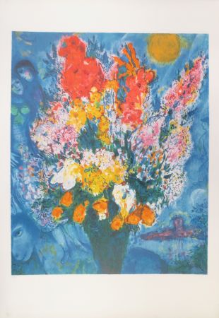 Lithographie Chagall - Bouquet illuminant le ciel
