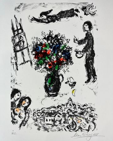 Lithographie Chagall - BOUQUET SUR LA VILLE