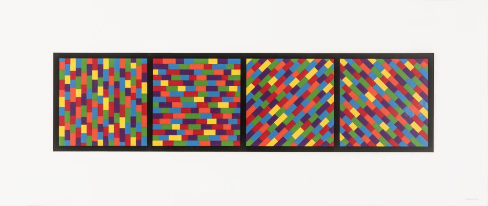 Linogravure Lewitt - Broken Color Bands in Four Directions