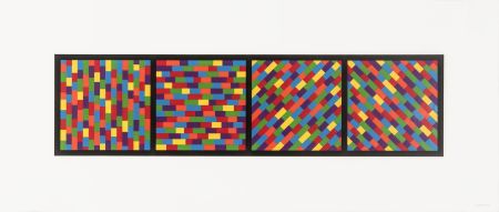 Linogravure Lewitt - Broken Color Bands in Four Directions