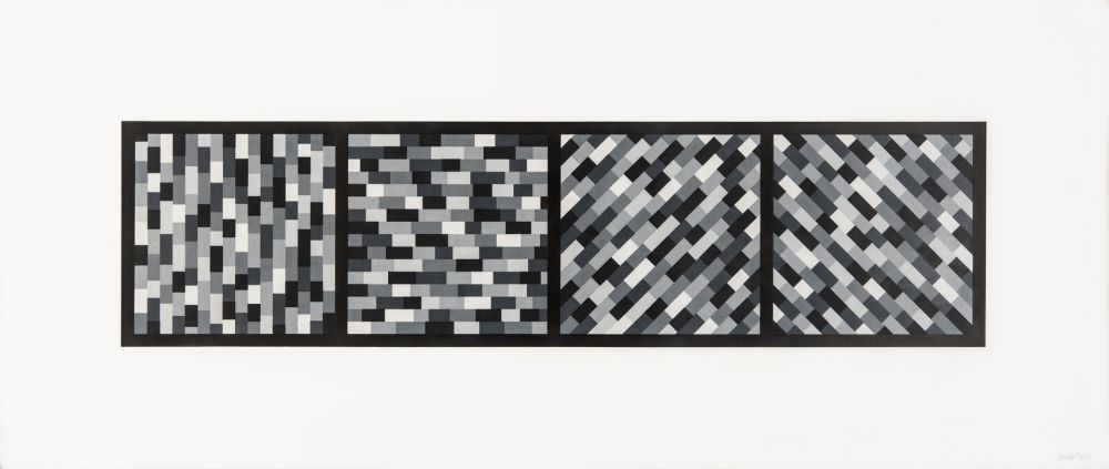 Linogravure Lewitt - Broken Gray Bands in Four Directions