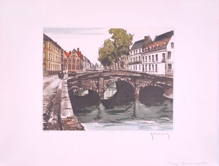 Eau-Forte Hebbelinck - Bruges : Pont des Augustins