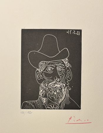 Aquatinte Picasso - Buste d' Homme Barbu au Chapeau