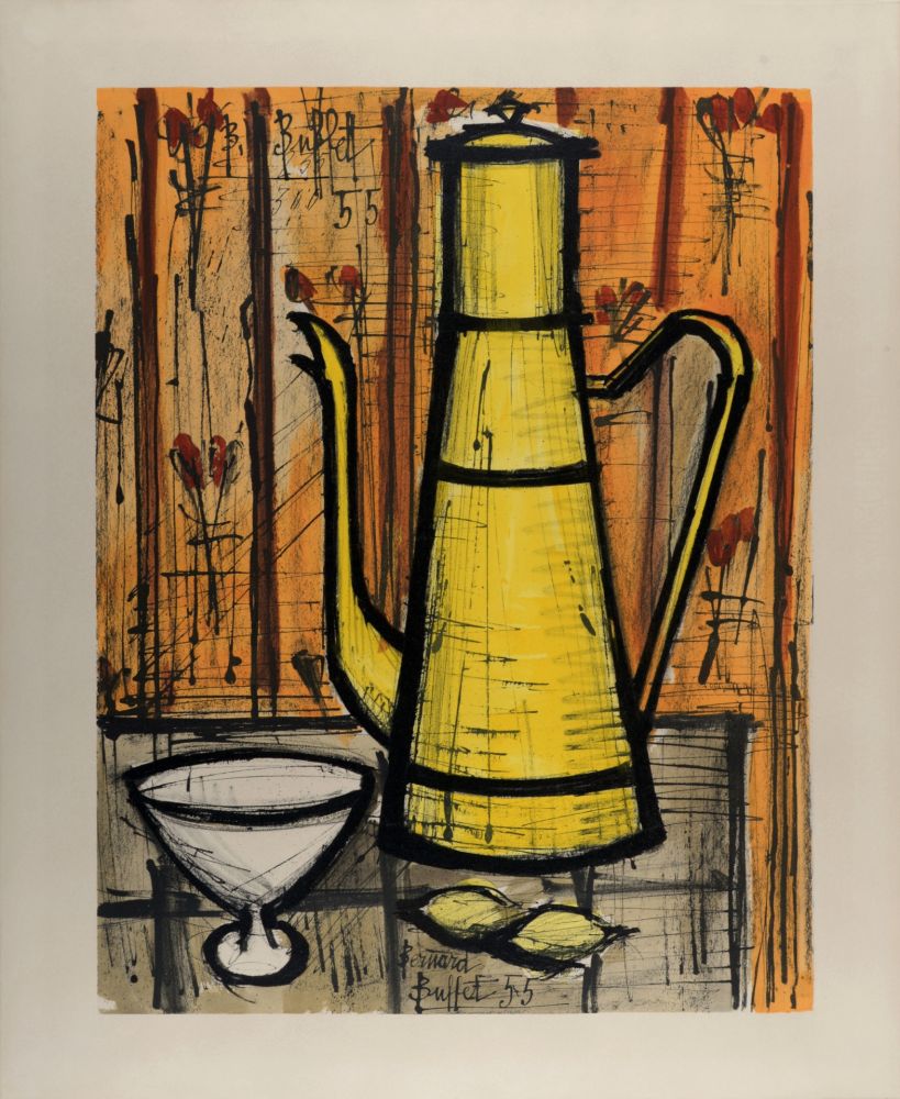 Lithographie Buffet - Cafetière jaune, 1960