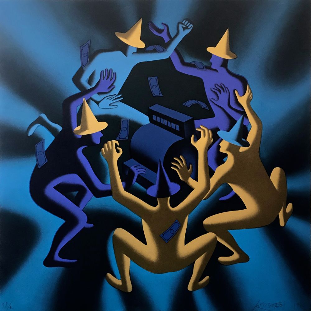 Sérigraphie Kostabi - CASH DANCE (BLUE)