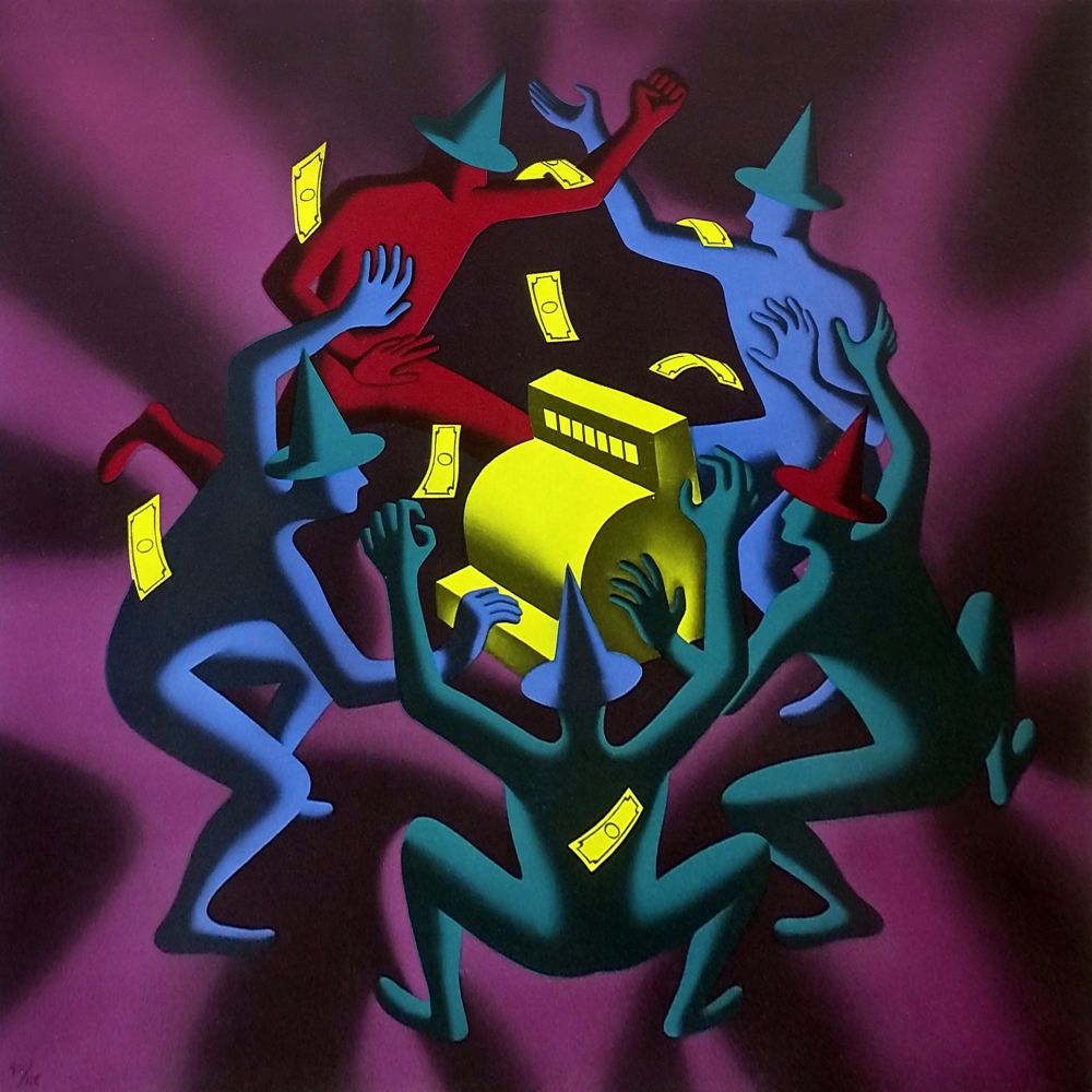 Sérigraphie Kostabi - CASH DANCE (PURPLE)