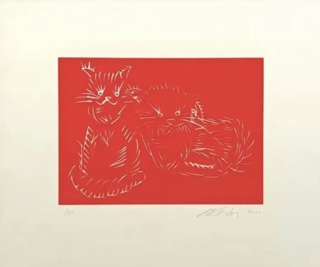 Sérigraphie Ai - Cats, red