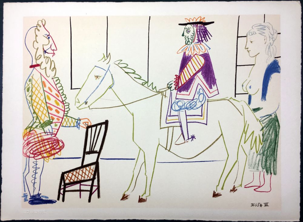 Lithographie Picasso - Cavalier costumé 1 (La Comédie Humaine - Verve 29-30. 1954) 