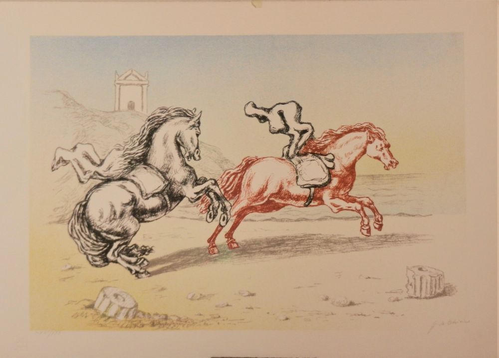 Lithographie De Chirico - Cavalli sulla riva dell'Egeo