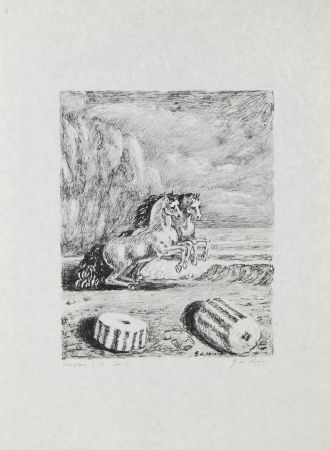 Linogravure De Chirico - Cavalli sulla sponda dell'Egeo