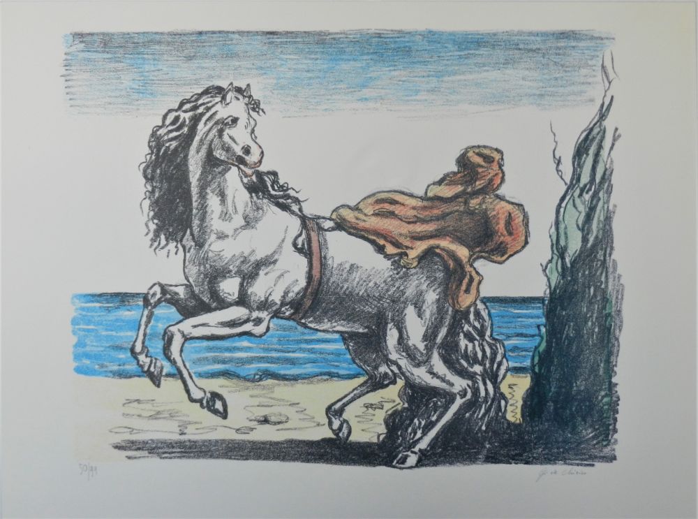 Lithographie De Chirico - Cavallo con manto (seconda versione)