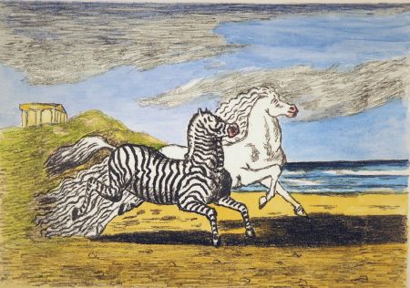 Lithographie De Chirico - Cavallo e zebra II versione