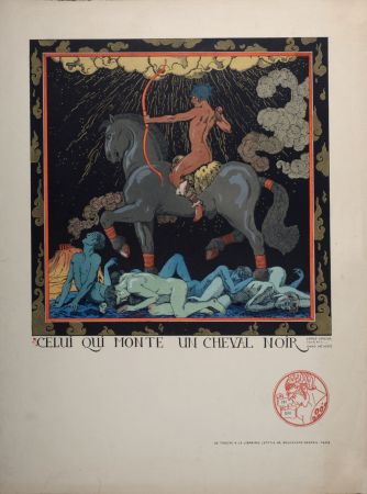 Lithographie Barbier - Celui qui monte un cheval noir, 1916