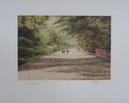 Lithographie Altman - Central Park - The horses