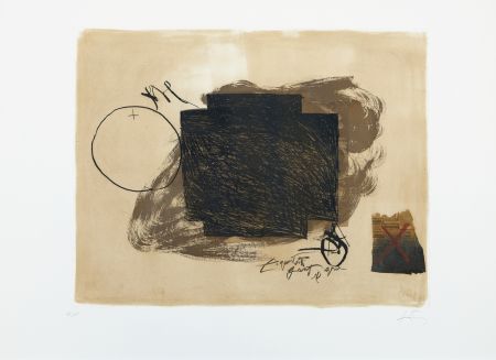 Aquatinte Tàpies - Cercle croix et collage