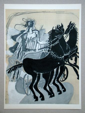 Lithographie Braque (After) - Char avec trois chevaux