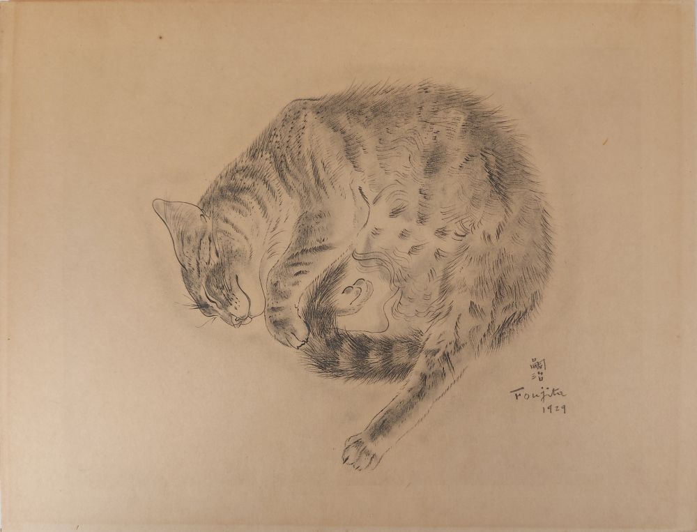 Gravure Foujita - Chat endormi