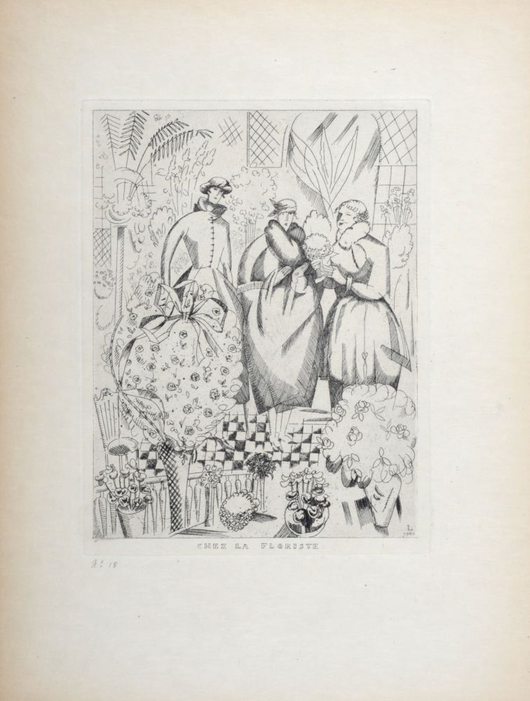 Gravure Laboureur - Chez la Floriste, 1920 
