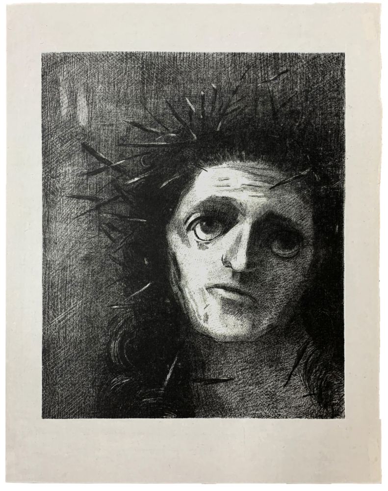 Lithographie Redon - Christ