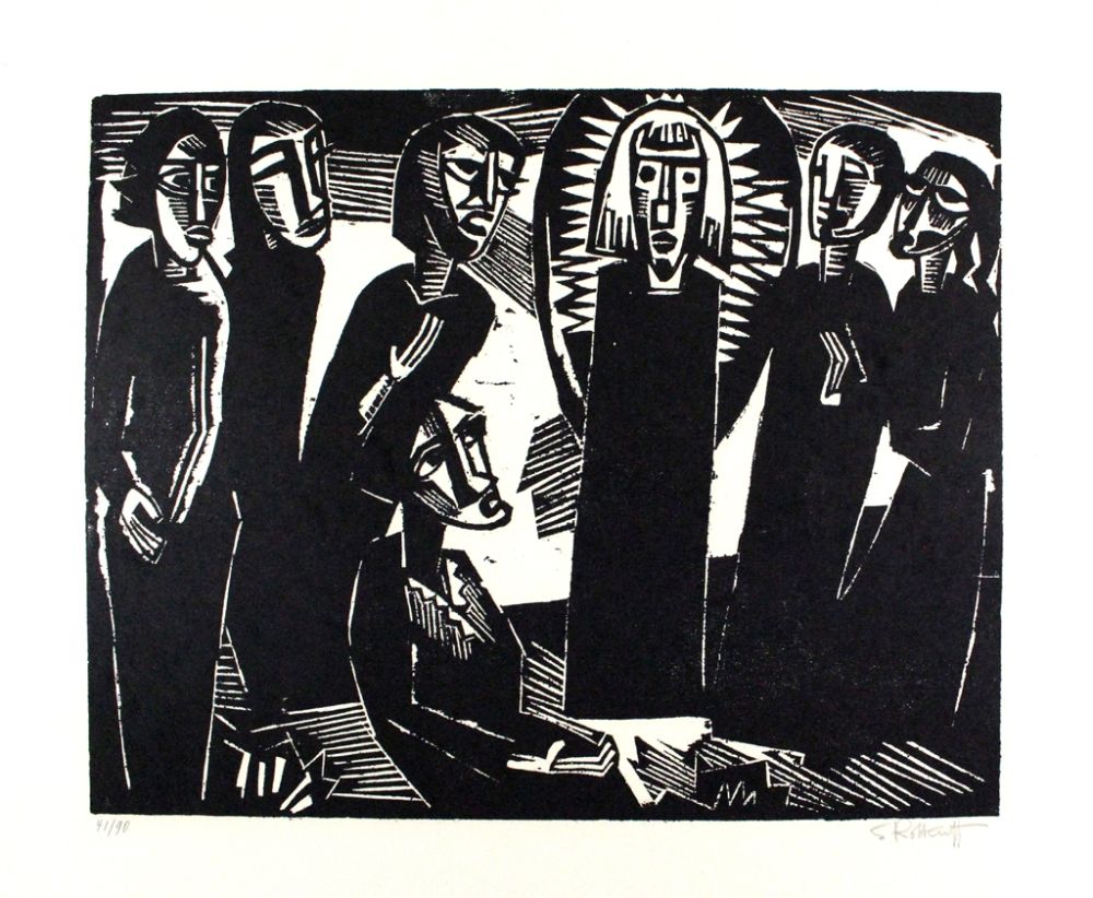 Gravure Sur Bois Schmidt-Rottluff -  Christus unter den Frauen / Christ among the Women