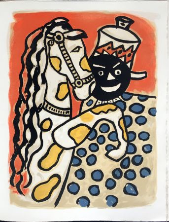 Lithographie Leger - Cirque : Clown et Cheval. 1950