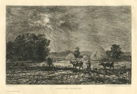 Gravure Daubigny - Clair de lune à Valmondois