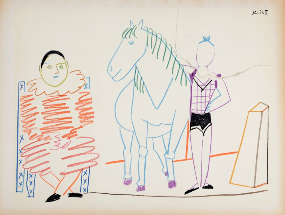 Lithographie Picasso - Clown & Circus rider, 1954