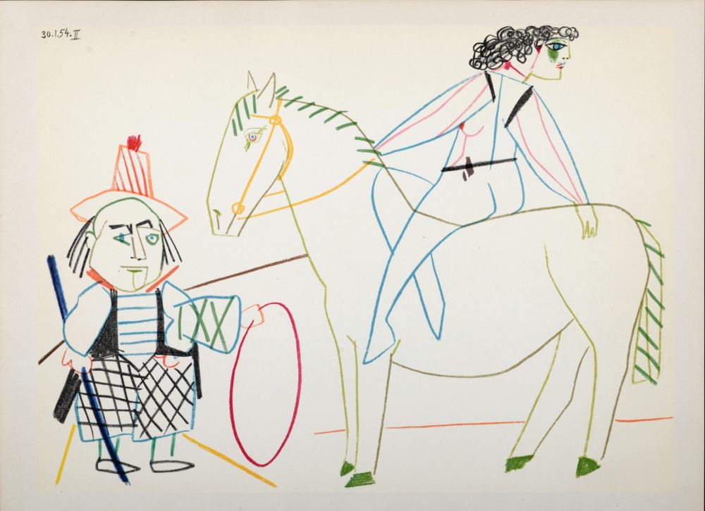 Lithographie Picasso - Clown & Circus Rider, 1954