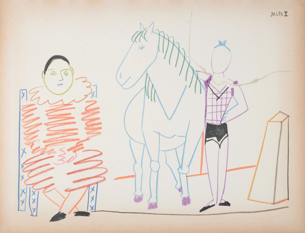 Lithographie Picasso - Clown & Circus Rider, 1954