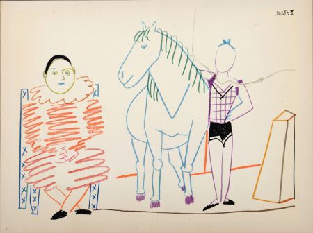 Lithographie Picasso - Clown & Circus Rider, 1954
