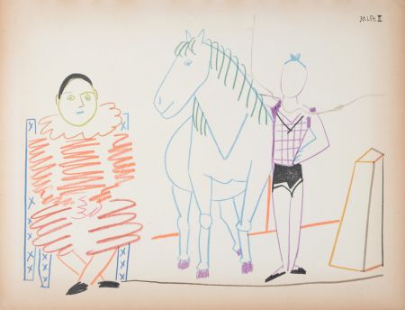 Lithographie Picasso - Clown & Circus Rider, 1954