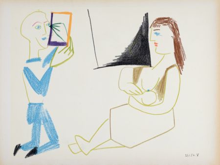 Lithographie Picasso - Clown & Nude woman, 1954