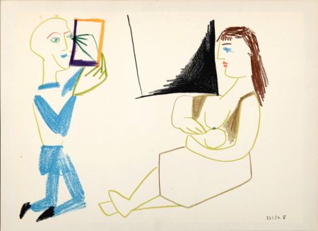 Lithographie Picasso - Clown & Nude Woman, 1954
