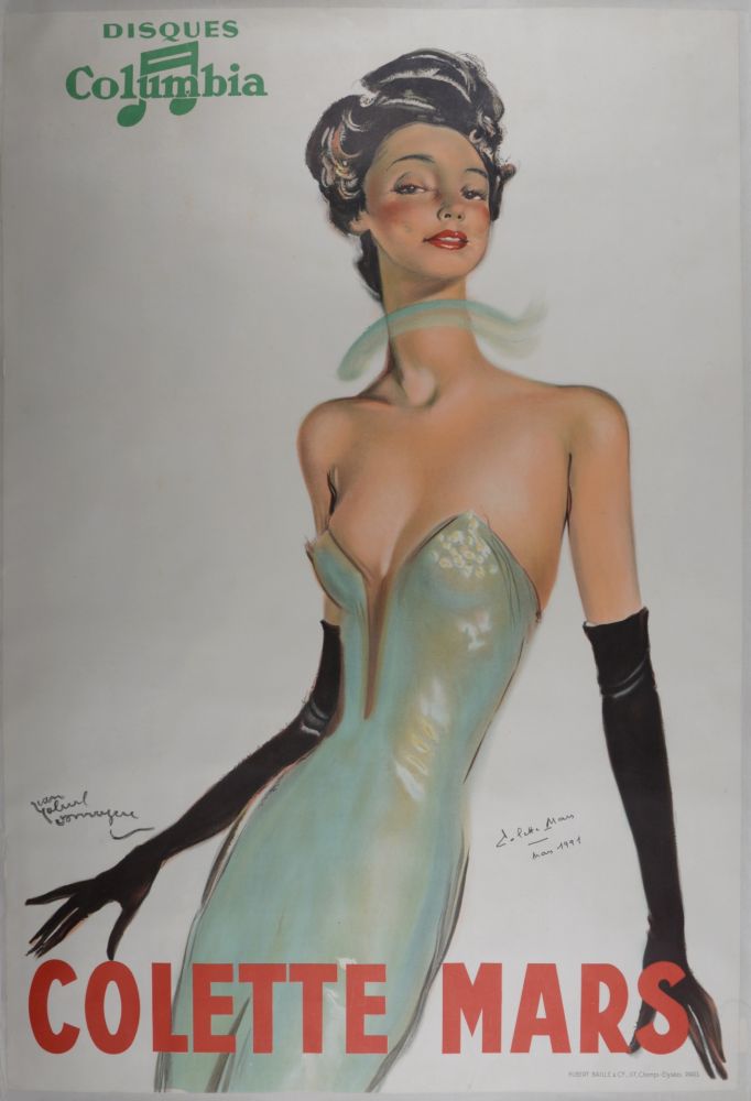 Lithographie Domergue - Colette Mars, Disques Columbia, c. 1936