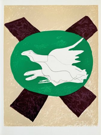 Lithographie Braque - Colombe sur fond vert