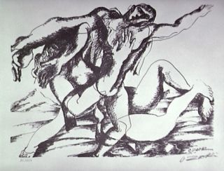 Lithographie Zadkine - Combat avec l'Amazone Hippolyte